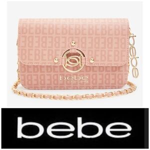 BEBE - NWT - "Kira Logo" Crossbody/Clutch in "Dusty Rose"/Textured Faux Leather
